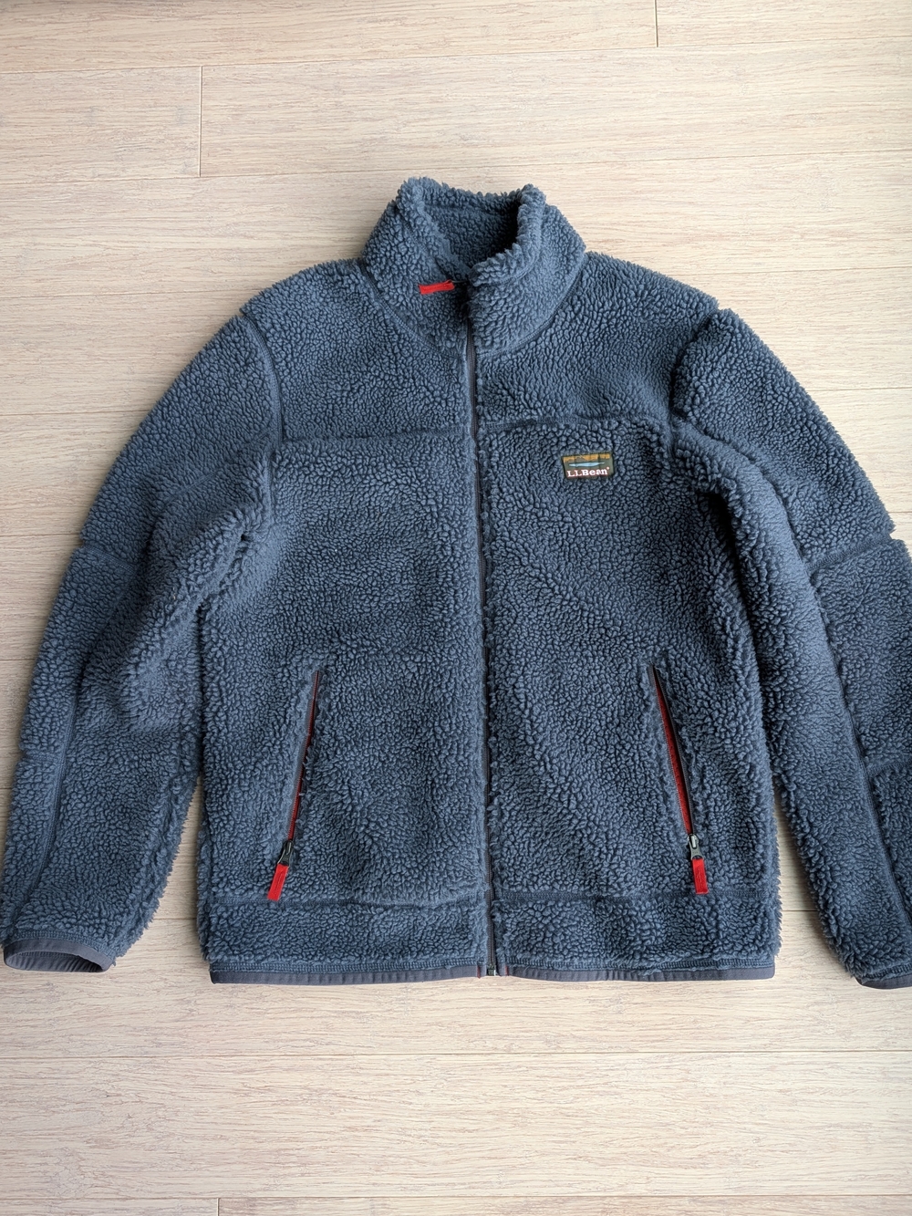 L.L. Bean Gray Sherpa Jacket with Red Trim